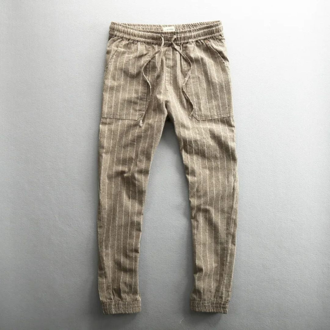 Damen Leinenhose mit Elastischem Bund und Streifenmuster aus Japanischem Leinen 3