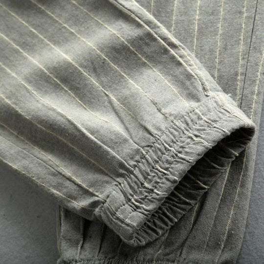 Damen Leinenhose mit Elastischem Bund und Streifenmuster aus Japanischem Leinen 4