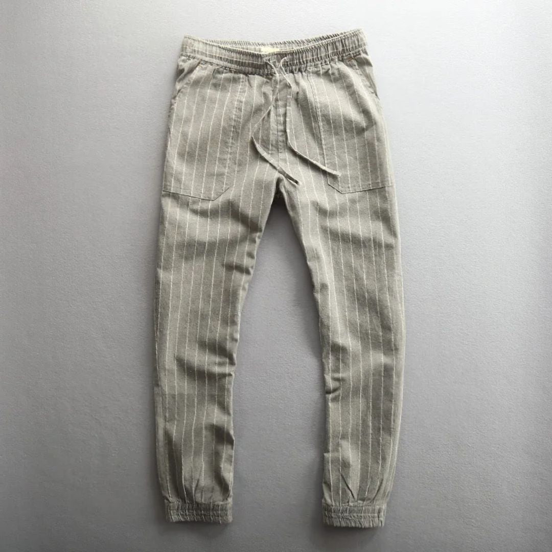 Damen Leinenhose mit Elastischem Bund und Streifenmuster aus Japanischem Leinen 6
