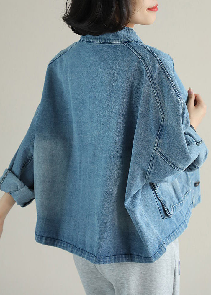 Damen Mantel Jeansstil mit Stehkragen und großen Taschen für Alltag und besondere Anlässe 3
