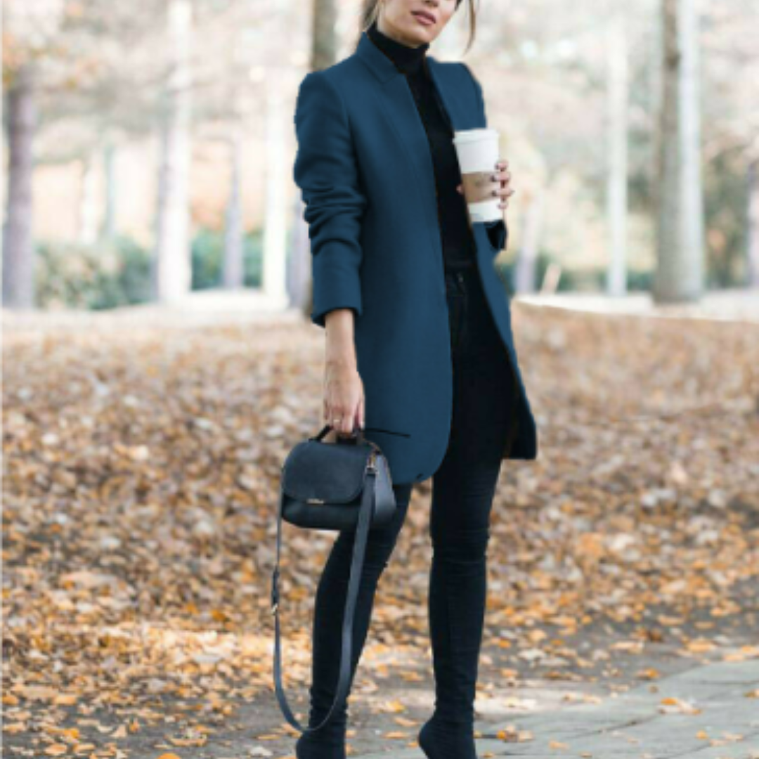 Damen Mantel Stehkragen Klassisch Winter Schwarz Hochwertiger Stoff 10