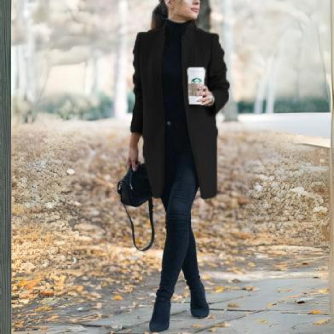 Damen Mantel Stehkragen Klassisch Winter Schwarz Hochwertiger Stoff 1