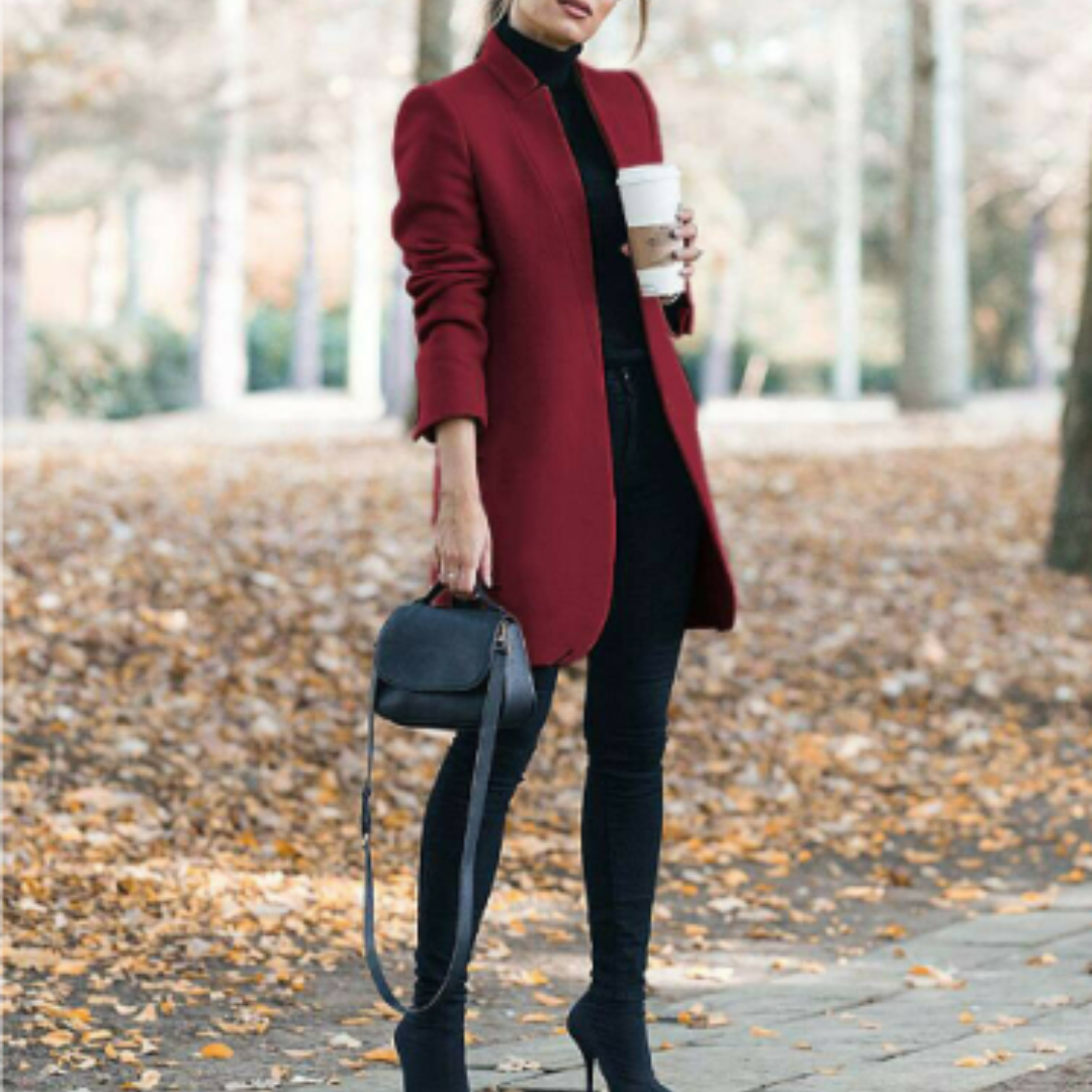 Damen Mantel Stehkragen Klassisch Winter Schwarz Hochwertiger Stoff 5