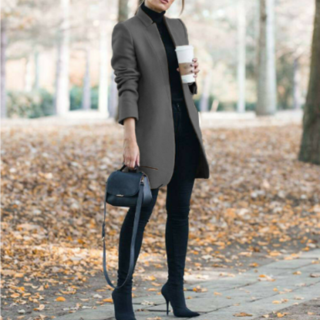 Damen Mantel Stehkragen Klassisch Winter Schwarz Hochwertiger Stoff 8