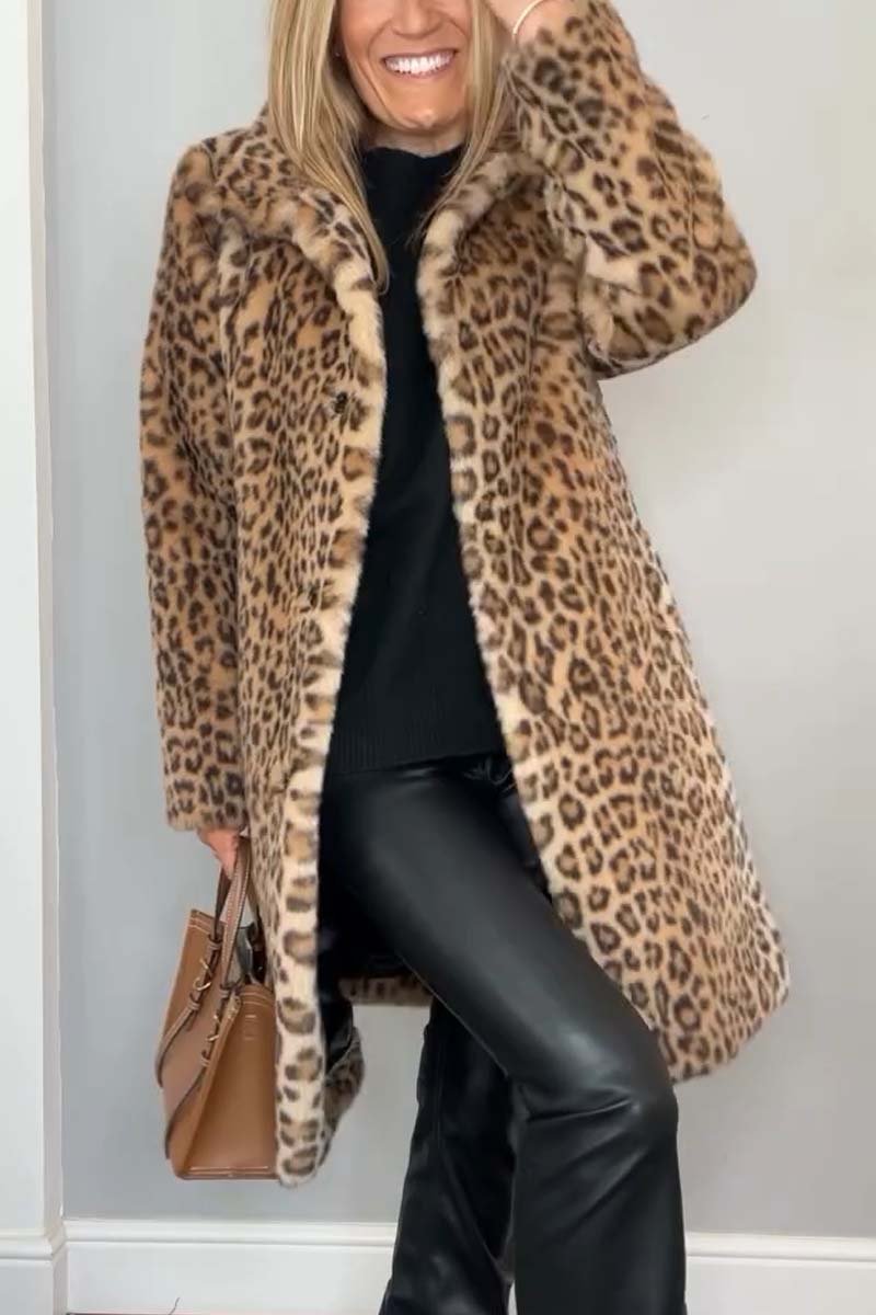 Damen Mantel Tailliert Leopardenmuster Hochwertiger Stoff 1
