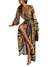 Damen Maxi Kleid Bohemian mit hohem Schlitz und goldenen Akzenten 0