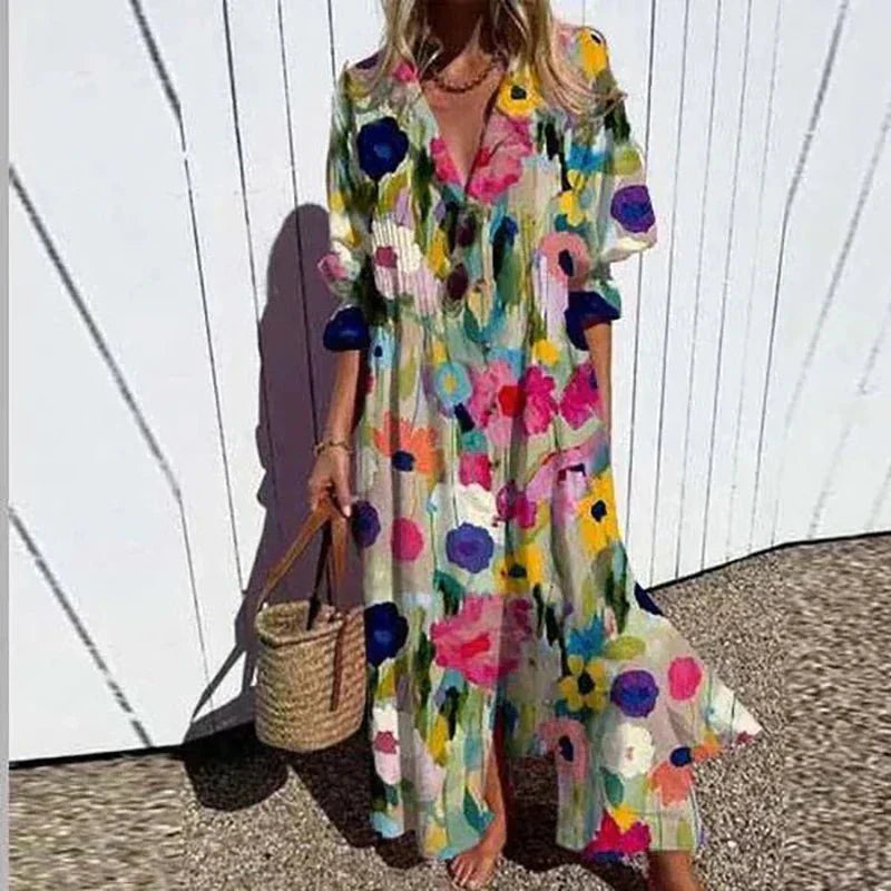 Damen Maxi Kleid Boho Stil Fließend 2