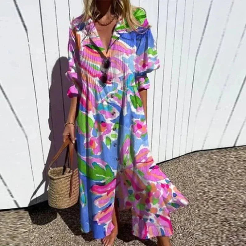 Damen Maxi Kleid Boho Stil Fließend 4