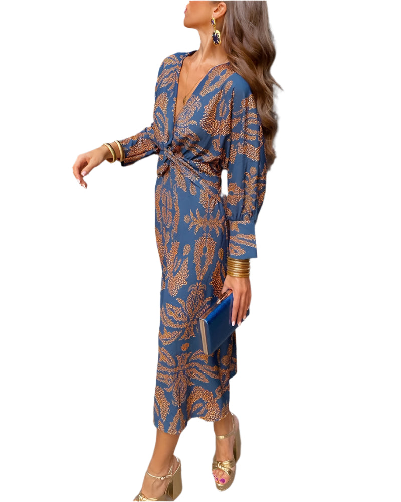 Damen Maxi Kleid Boho Stil Mit Wickeldesign 0