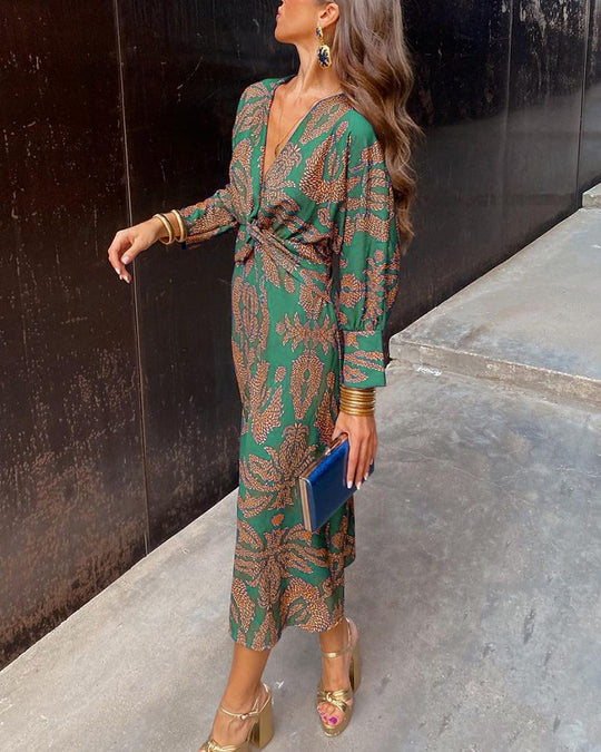 Damen Maxi Kleid Boho Stil Mit Wickeldesign 3