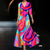 Damen Maxi Kleid Floral Druck A-Linie V-Ausschnitt 3/4 Ärmel Hochwertiger Stoff 10