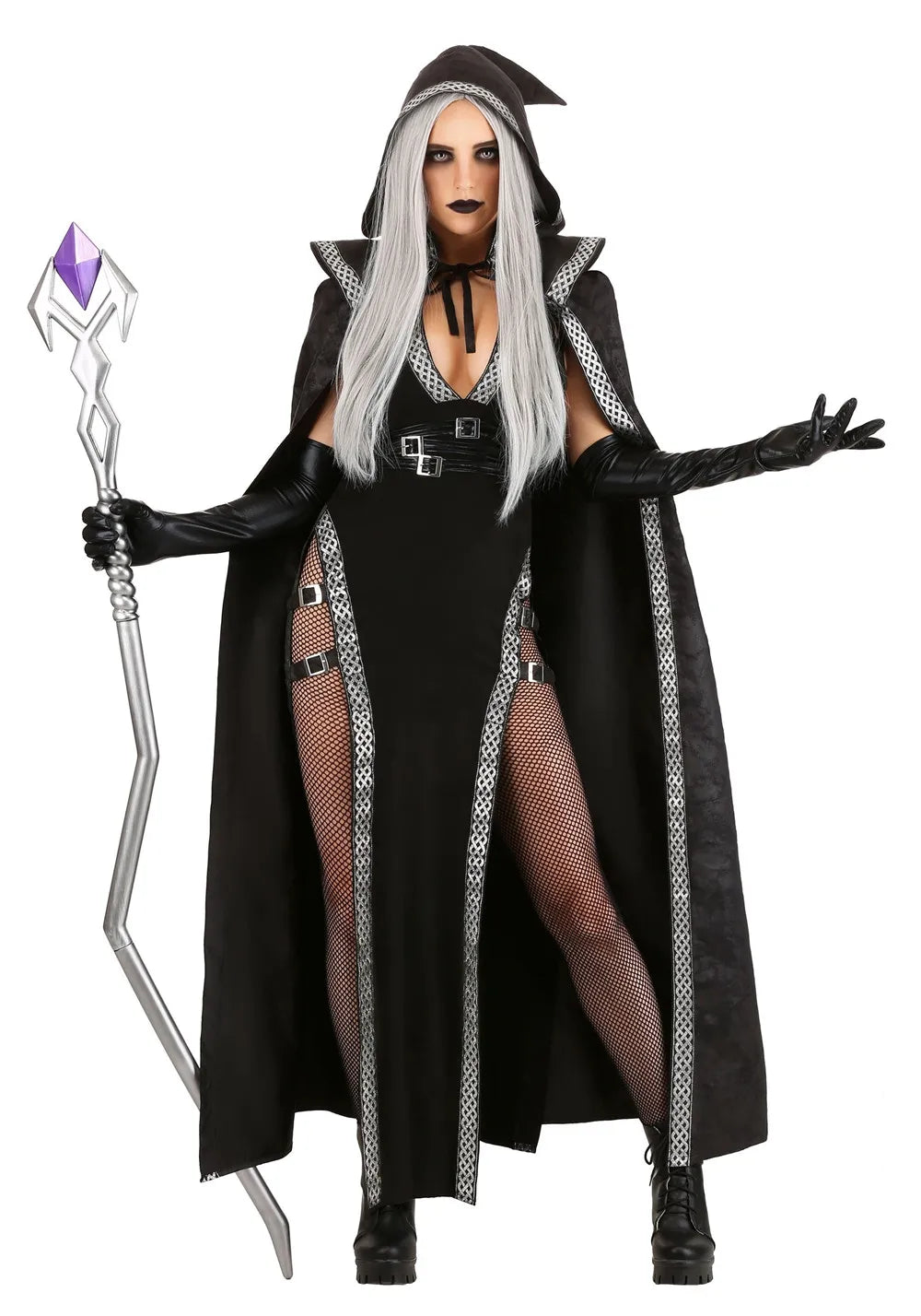 Damen Maxi Kleid Gotische Hexe Halloween Kostüm 0