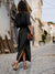 Damen Maxi Kleid Langarm Hemdblusenkleid Polyester für Sommer und Abend 3