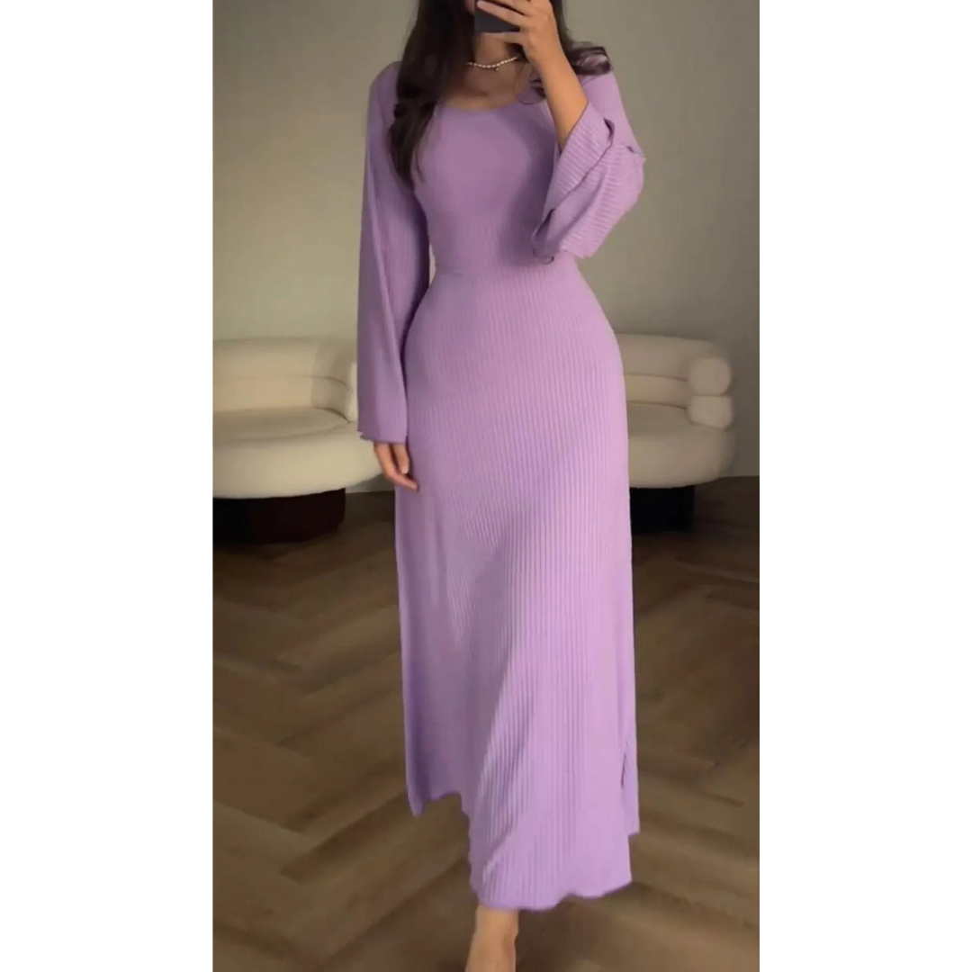 Damen Maxi Kleid Lange Ärmel Fließend Elegantes Design 0
