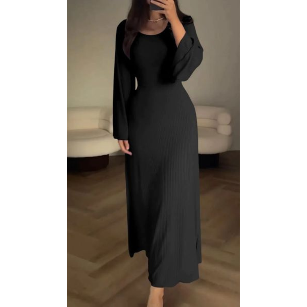 Damen Maxi Kleid Lange Ärmel Fließend Elegantes Design 6