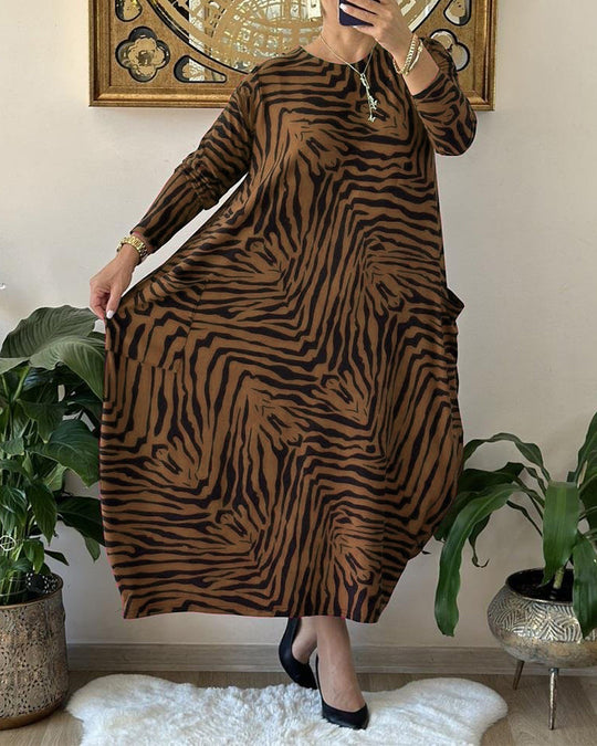 Damen Maxi Kleid Mit Print Und Taschen 7