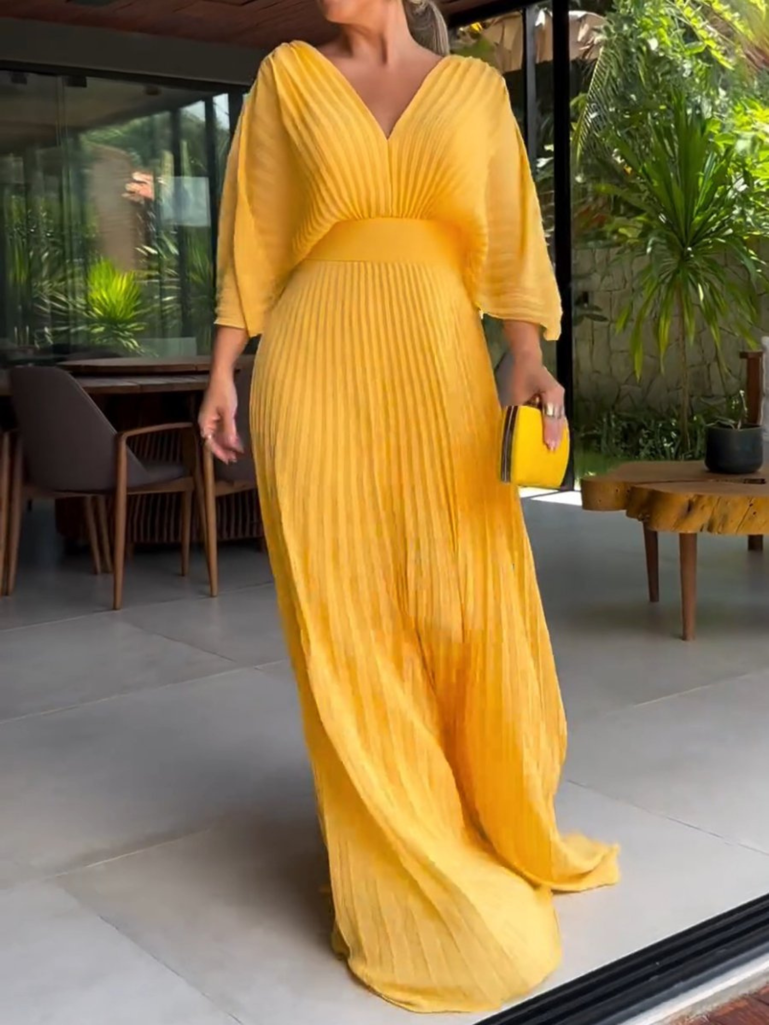 Damen Maxi Kleid Plissiert Modern 1