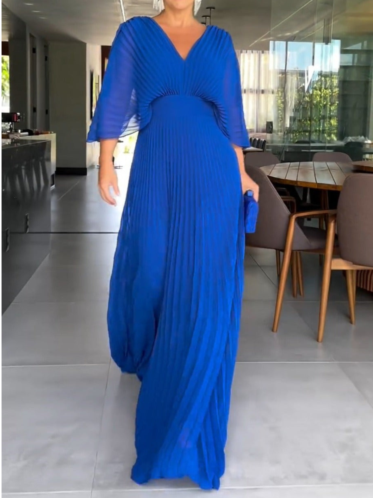 Damen Maxi Kleid Plissiert Modern 6
