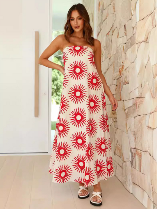 Damen Maxi Kleid Tropenmotiv Fließendes Design 10