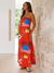 Damen Maxi Kleid Tropenmotiv Fließendes Design 3
