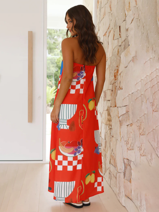 Damen Maxi Kleid Tropenmotiv Fließendes Design 5