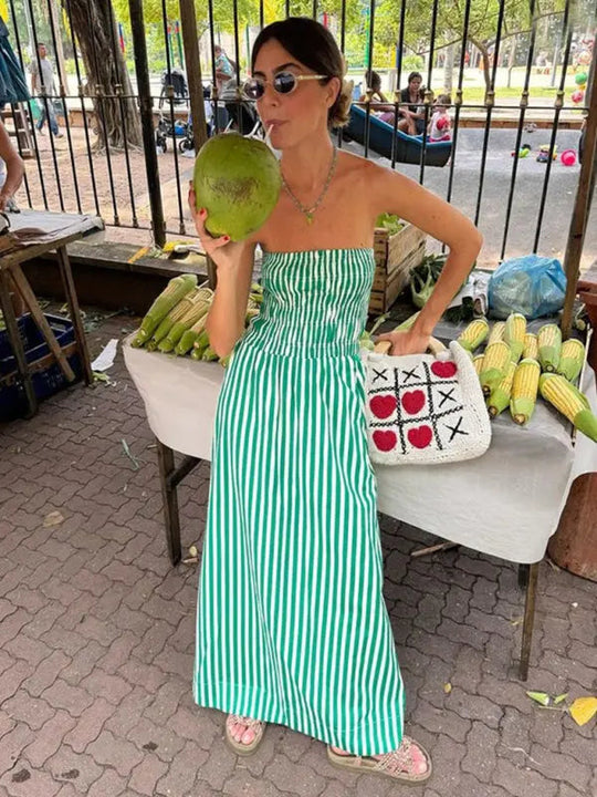 Damen Maxi Kleid Tube Top Gestreift Polyester für Sommerkleider 2
