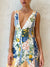 Damen Maxi Kleid V-Ausschnitt Patchwork Baumwollmischung 4