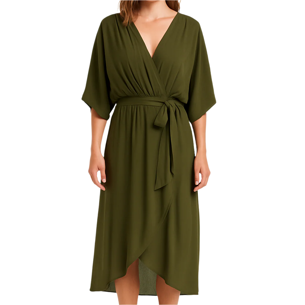 Damen Maxi Kleid V-Ausschnitt Plus-Size Mit Taillengürtel Atmungsaktive Stoffe 0