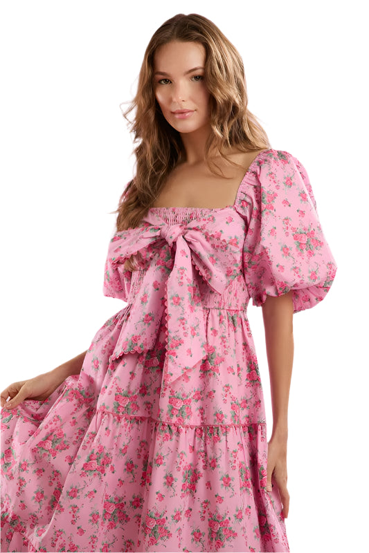 Damen Maxi Kleid mit Blumenmuster und Schleifendetail 0