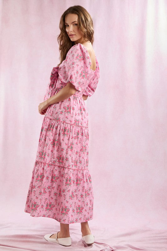 Damen Maxi Kleid mit Blumenmuster und Schleifendetail 4