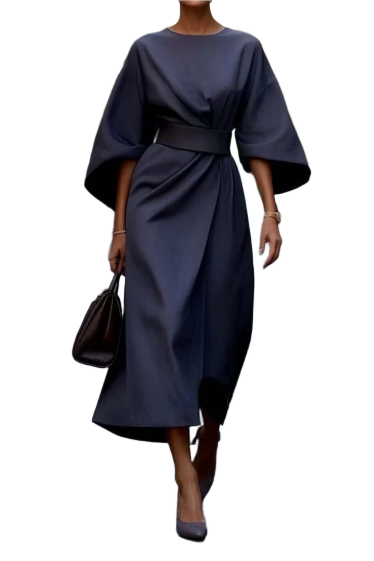 Damen Maxi Kleid mit Gürtel und fließendem Schnitt 0