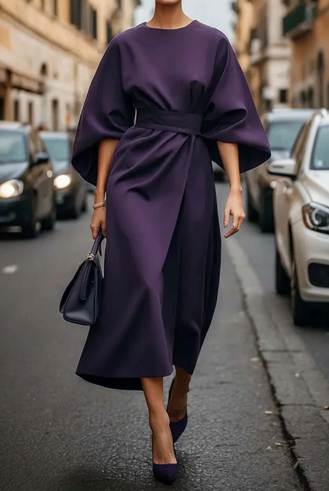 Damen Maxi Kleid mit Gürtel und fließendem Schnitt 5
