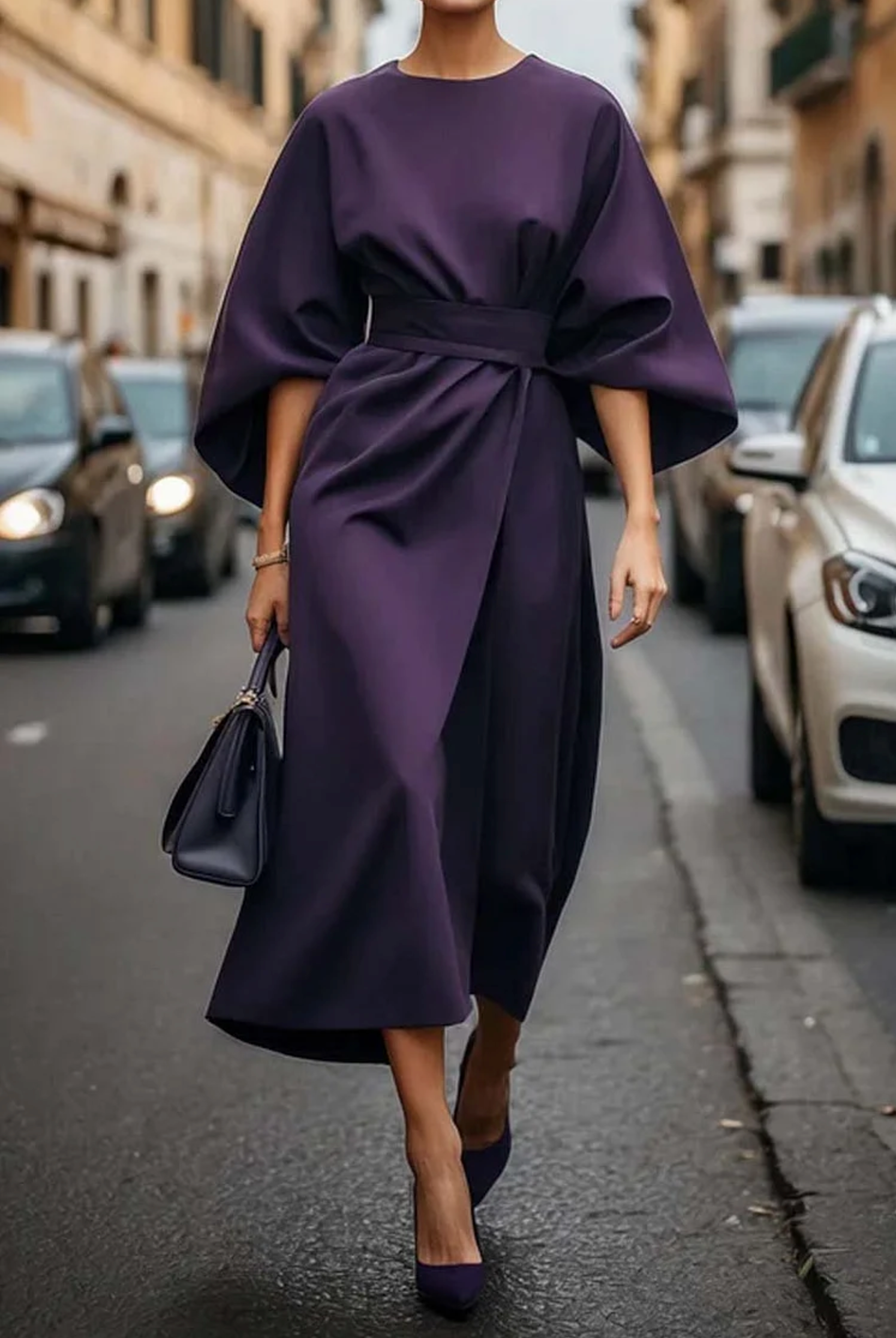 Damen Maxi Kleid mit Gürtel und fließendem Schnitt 5