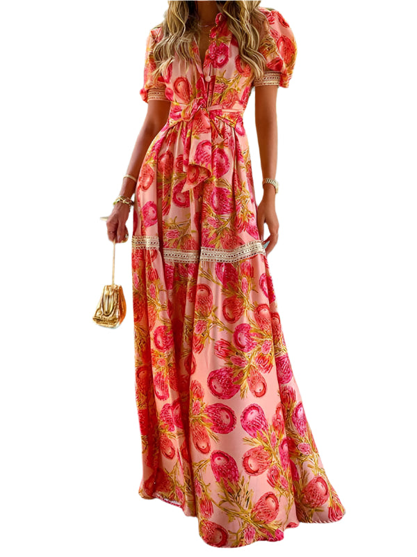 Damen Maxikleid Bohemian Floral Print aus Polyester 0