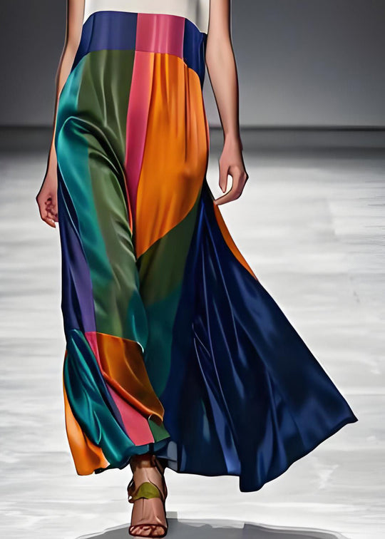 Damen Maxikleid Boho Colorblock O-Ausschnitt 4