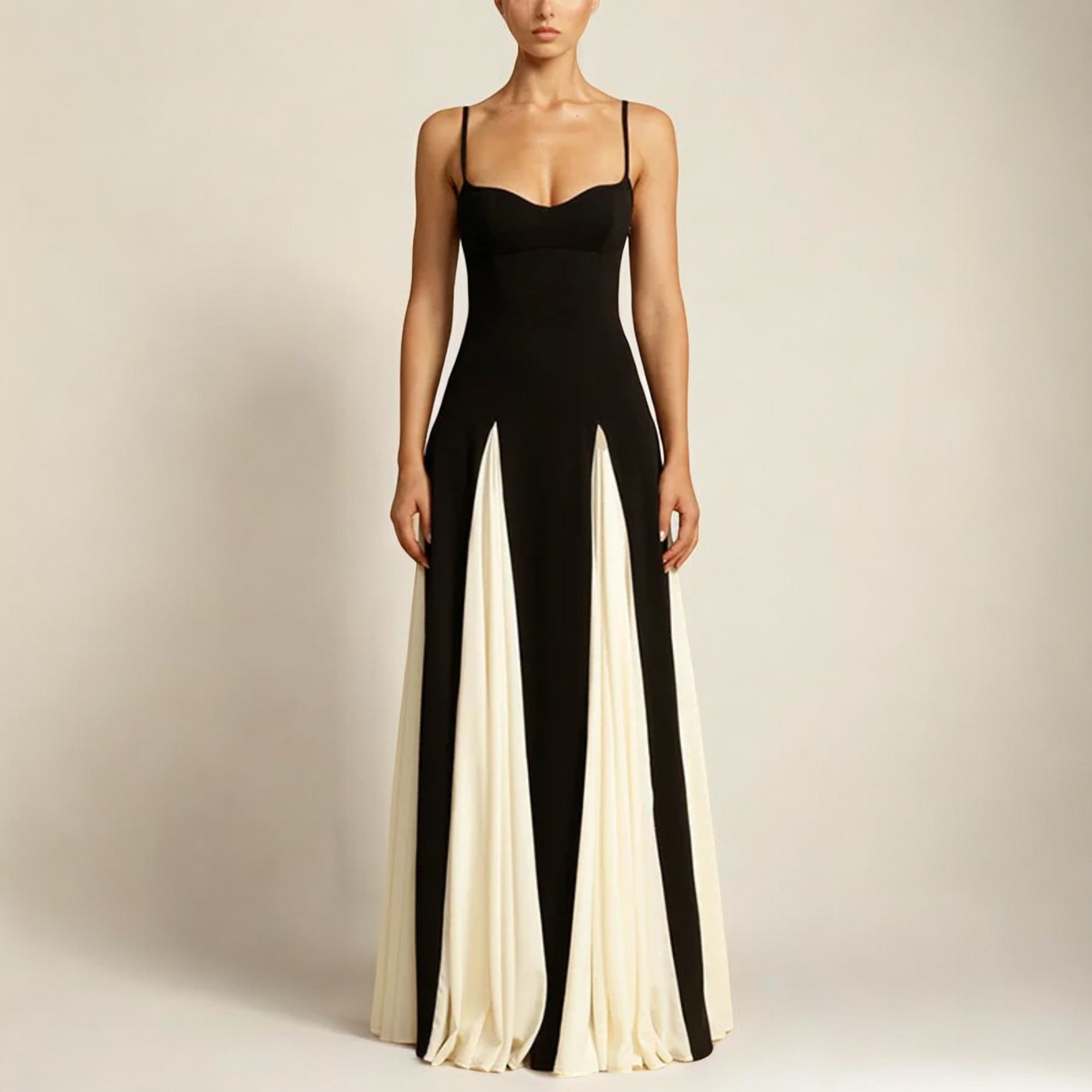 Damen Maxikleid Festlich Fließend Schwarz-Weiß Kontrast 1