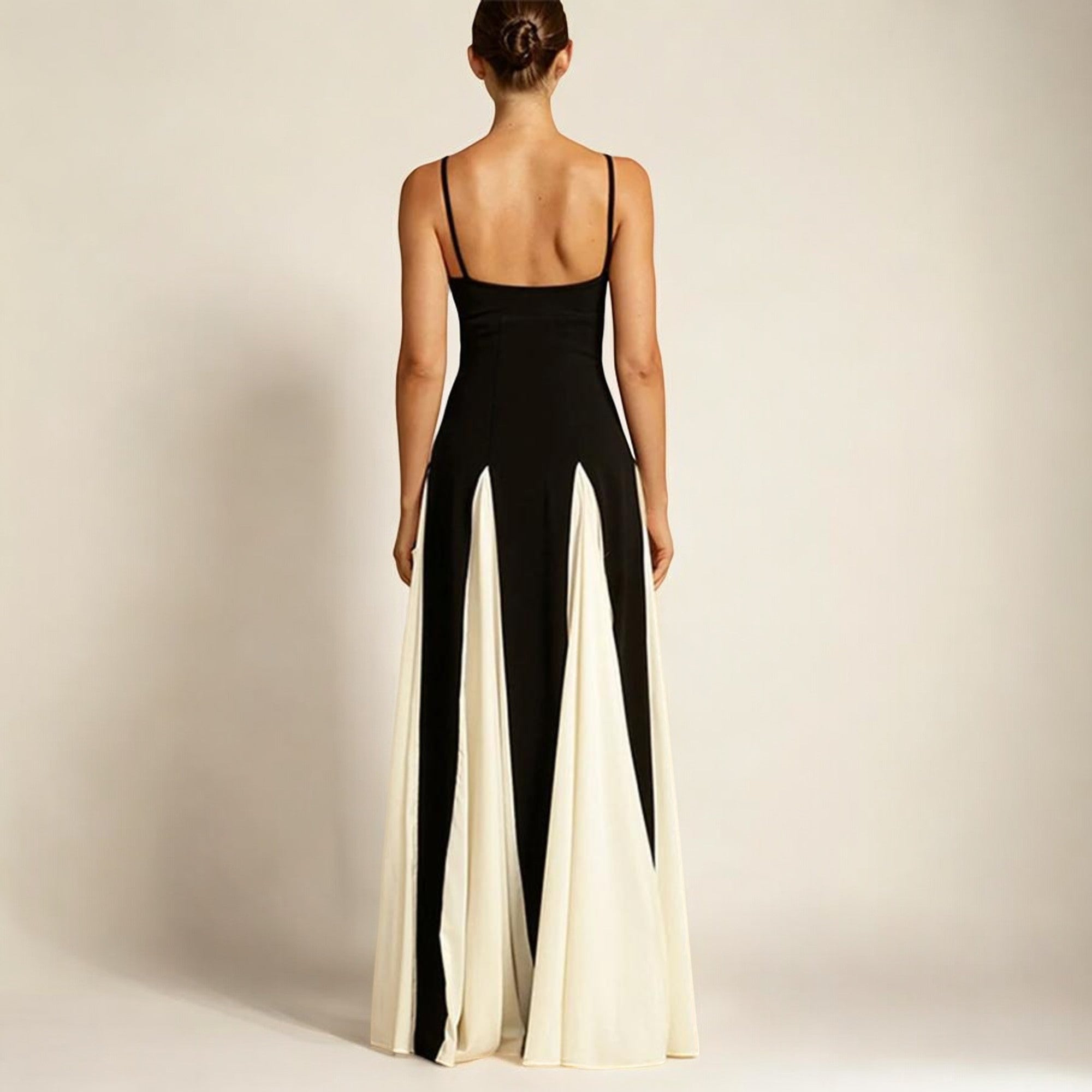 Damen Maxikleid Festlich Fließend Schwarz-Weiß Kontrast 3