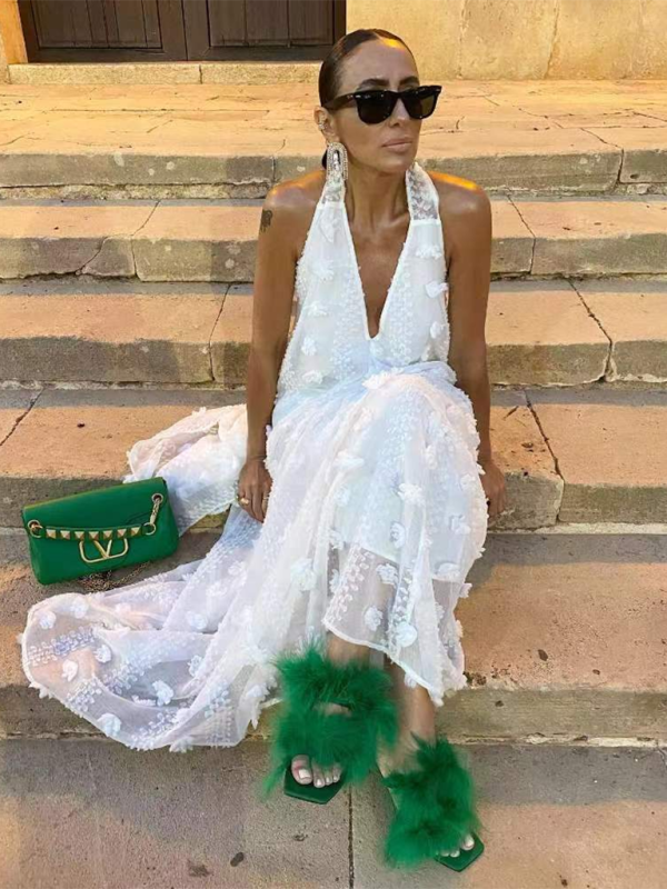 Damen Maxikleid Floral Halterdesign Sommer Festlich 7