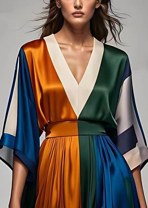 Damen Maxikleid V-Ausschnitt Hohe Taille Festliches Kleid Hochzeitsgast 2