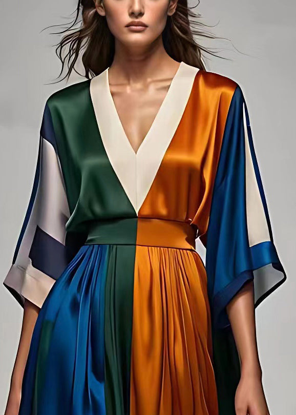 Damen Maxikleid V-Ausschnitt Hohe Taille Festliches Kleid Hochzeitsgast 3