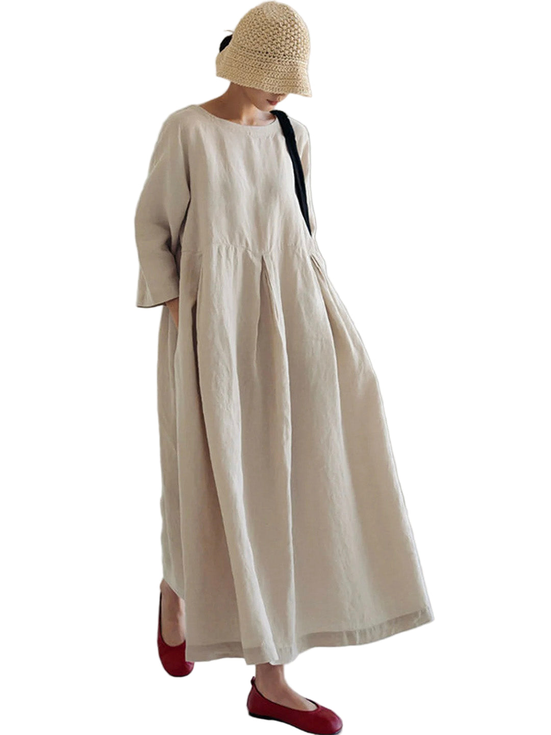 Damen Maxikleid mit Seitentaschen und lockerer Passform 0