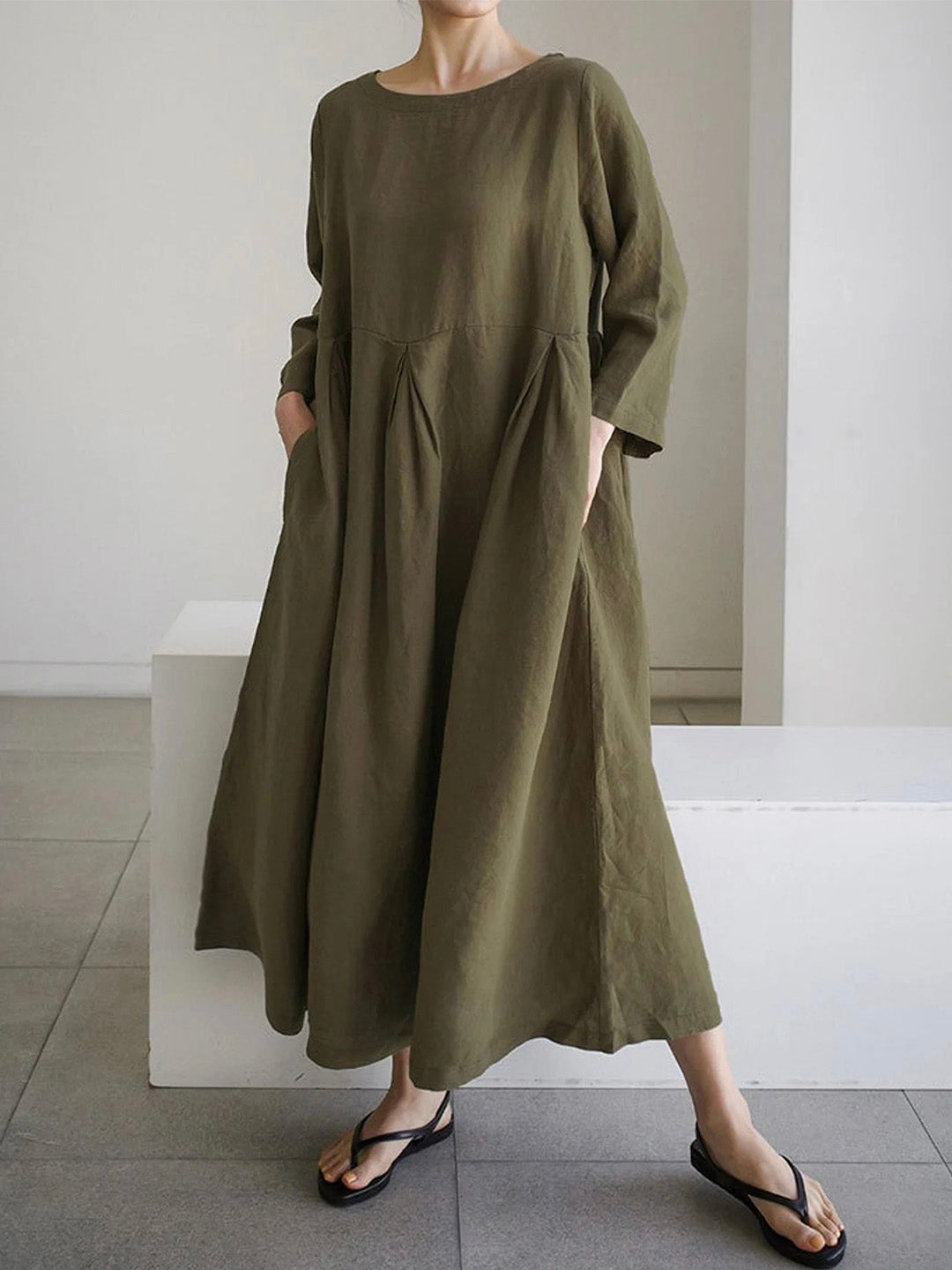 Damen Maxikleid mit Seitentaschen und lockerer Passform 12