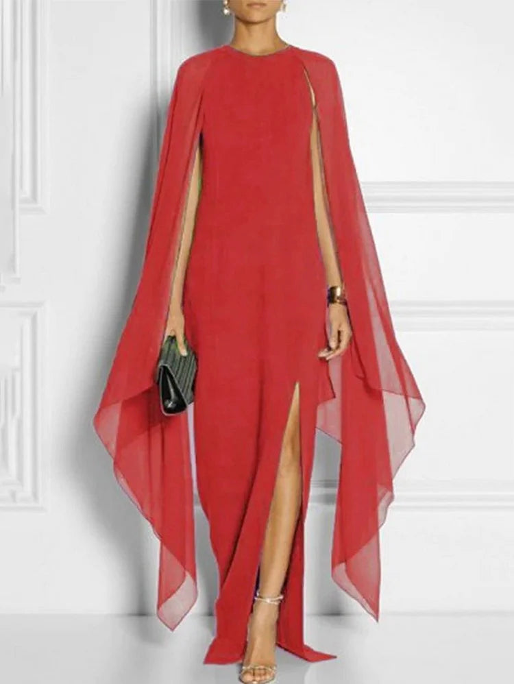 Damen Maxikleid mit geteiltem Saum und Umhangärmeln 4