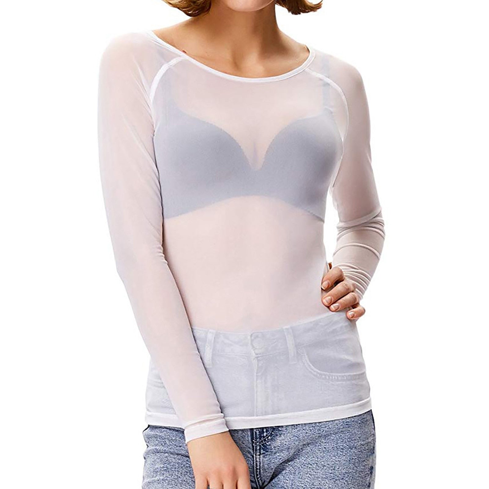 Damen Mesh Top mit langen Ärmeln und transparentem Design 3