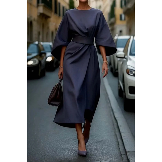 Damen Midi-Jurk mit Lantaarnmouwen und Taillengürtel 7