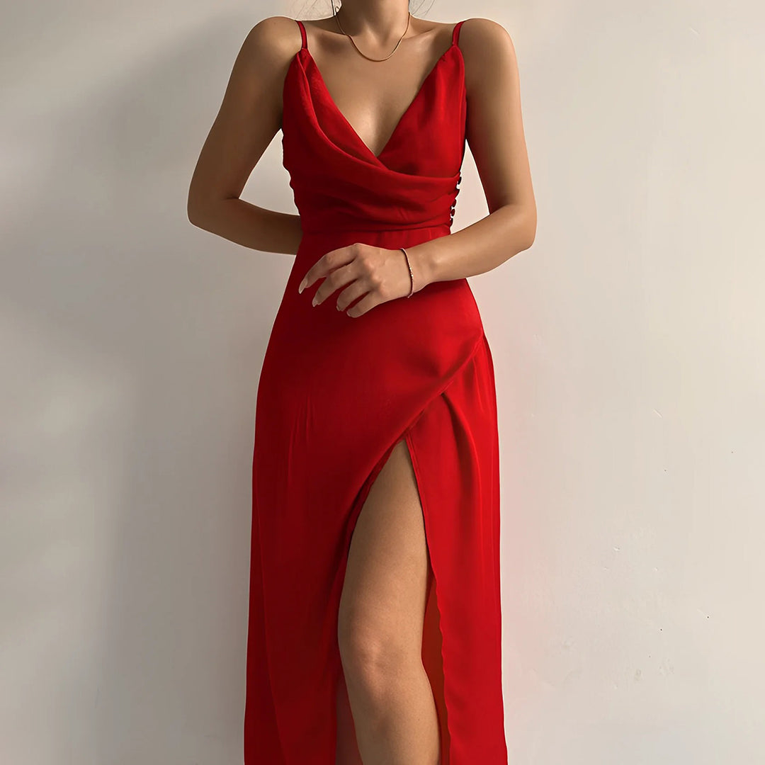 Damen Midi-Kleid Hoher Split Baumwolle für Abendkleider und Sommerkleider 3