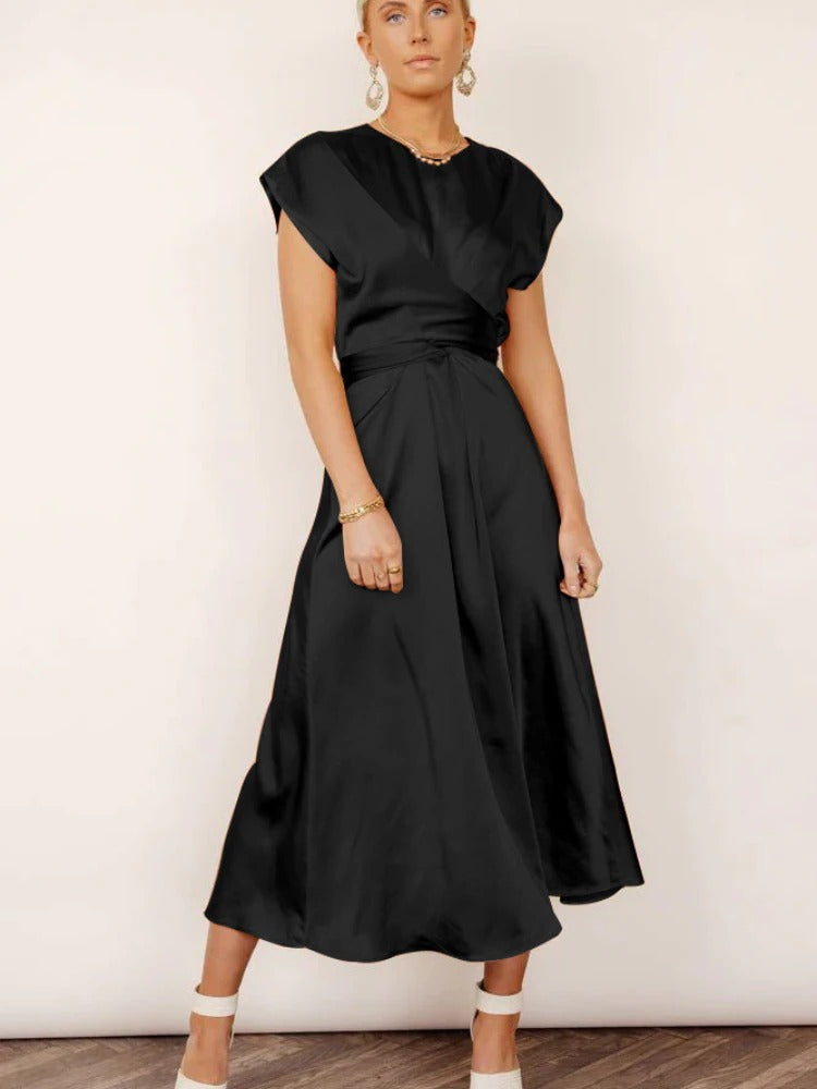 Damen Midi Abendkleid mit Gelaunten Ärmeln und Diagonalem Schnitt 4