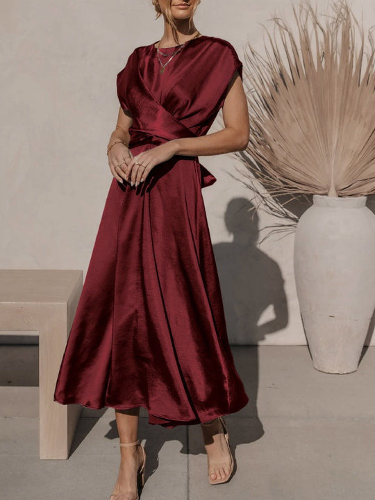 Damen Midi Abendkleid mit Gelaunten Ärmeln und Diagonalem Schnitt 6