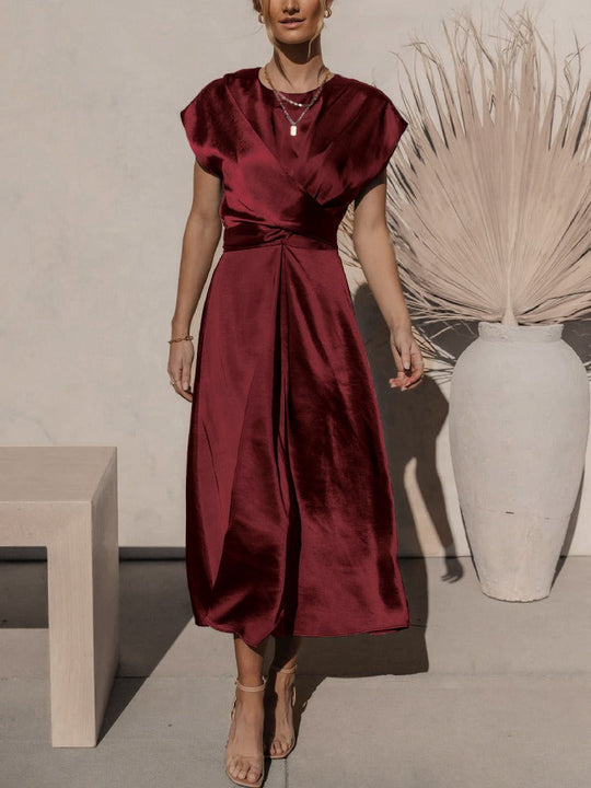 Damen Midi Abendkleid mit Gelaunten Ärmeln und Diagonalem Schnitt 7