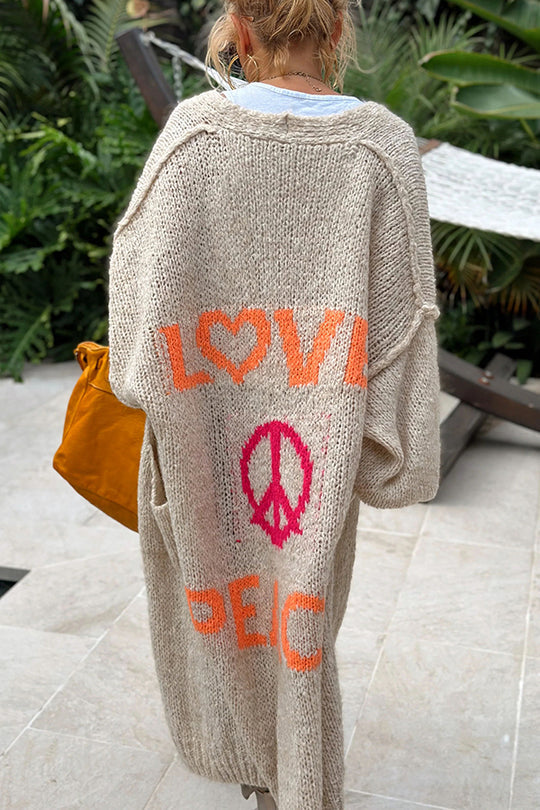 Damen Midi Cardigan mit Druck und Taschen 1